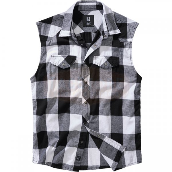 Brandit Checkshirt Sleeveless - White / Black - L